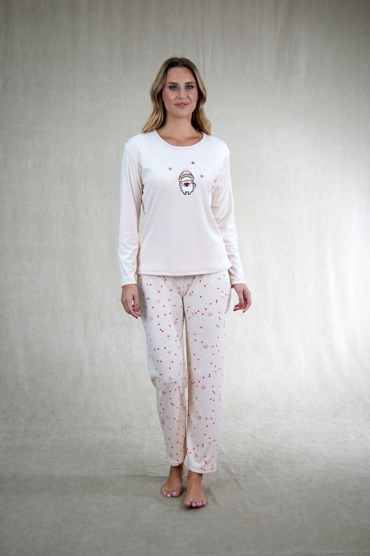 Estiva Kadın Penguen Desenli Pudra Pembe Kadife Pijama Takımı