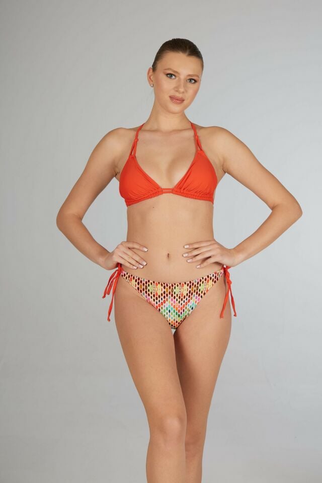 Estiva Kadın Dijital Desenli Turuncu Emprime Üçgen Bikini Takımı