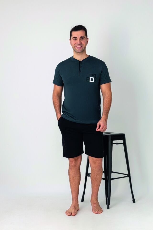 Estiva Erkek Box Baskılı Kısa Kollu Patlı Şortlu Penye Pijama Takımı