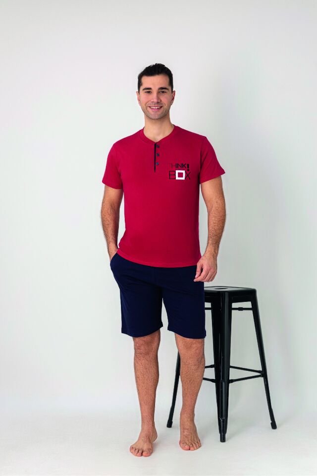 Estiva Erkek Box Baskılı Kısa Kollu Patlı Şortlu Penye Pijama Takımı