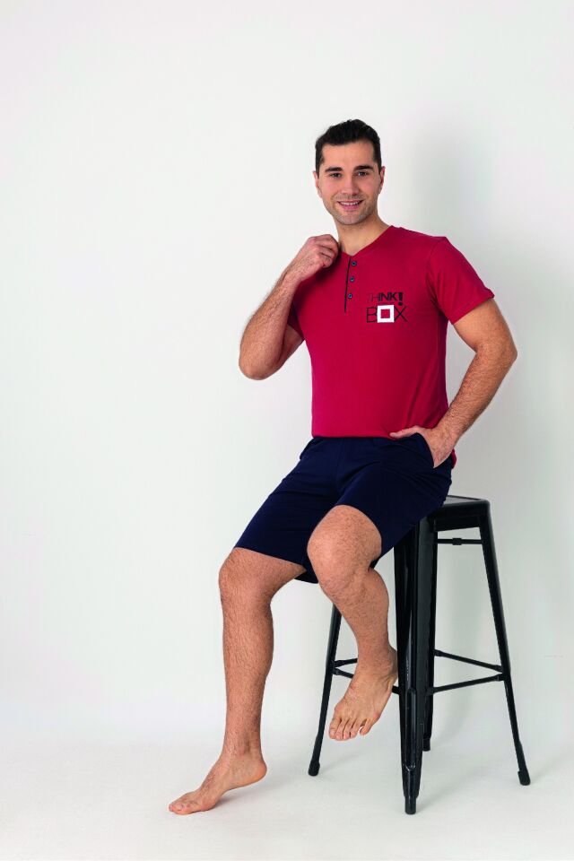 Estiva Erkek Box Baskılı Kısa Kollu Patlı Şortlu Penye Pijama Takımı