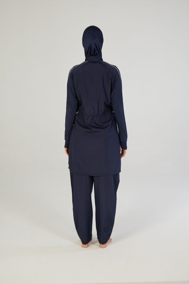 Estiva Tam Kapalı Fermuarlı Biyeli Eldiven Detaylı Tesettür Mayo