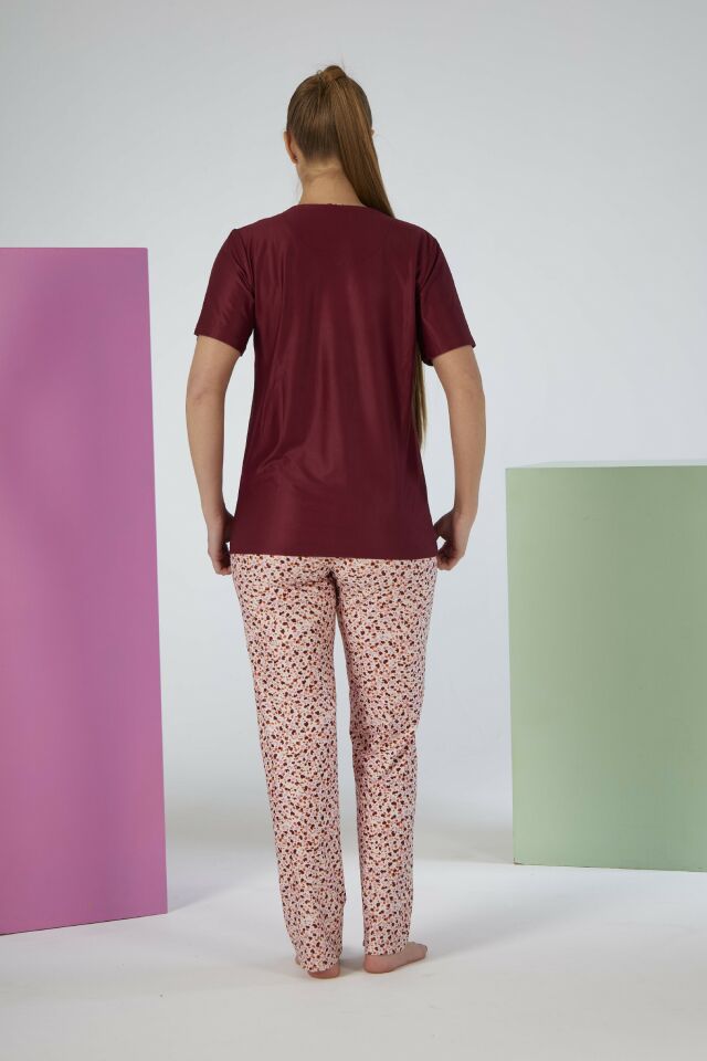 Kadın Yazlık Desenli Kısa Kollu Marla Pijama Takımı - Kırmızı