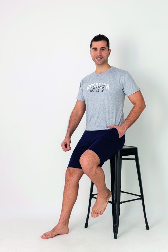 Estiva Erkek NYC Baskılı Kısa Kollu Şortlu Penye Pijama Takımı