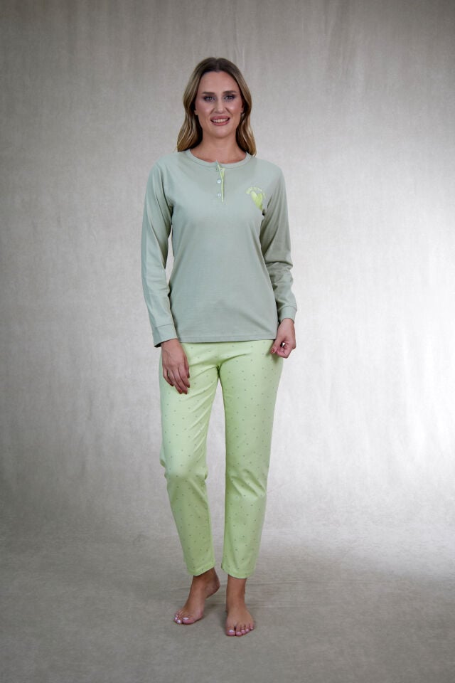 Kadın Kışlık Patlı Desenli Penye Lycra Pijama Takımı alternatif görsel