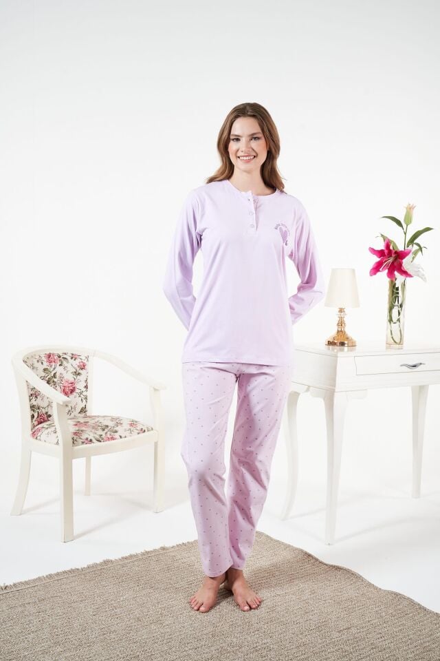 Kadın Kışlık Patlı Desenli Penye Lycra Pijama Takımı