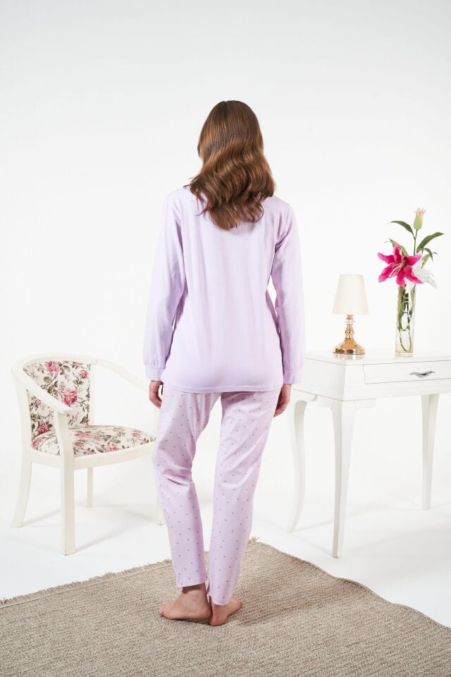 Kadın Kışlık Patlı Desenli Penye Lycra Pijama Takımı