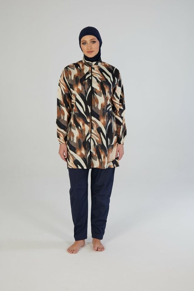 Estiva Wild Tam Kapalı Pantolonlu Fermuarlı Tesettür Mayo