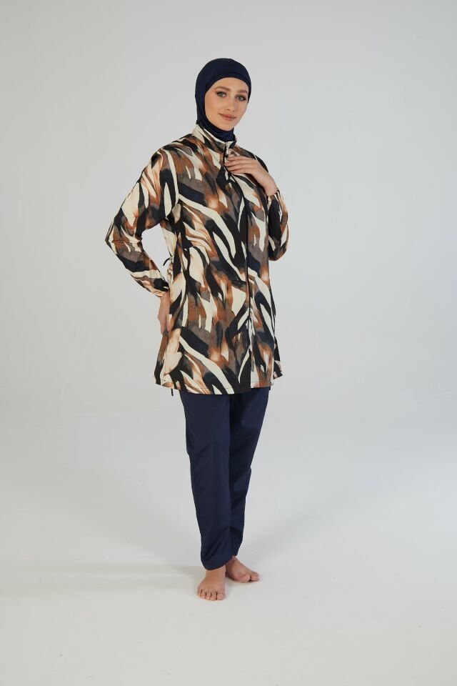 Estiva Wild Tam Kapalı Pantolonlu Fermuarlı Tesettür Mayo