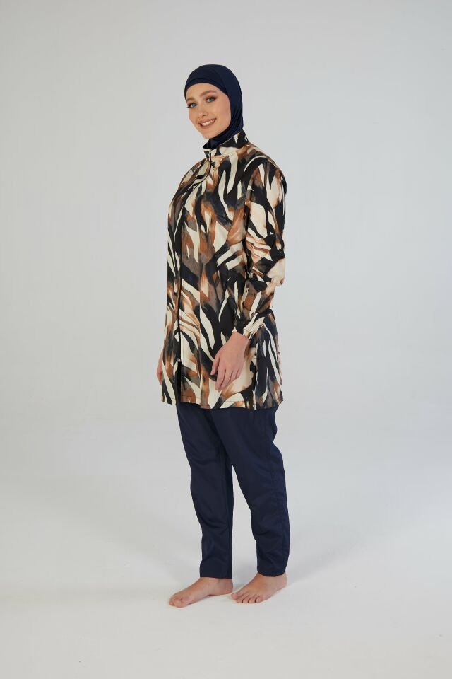 Estiva Wild Tam Kapalı Pantolonlu Fermuarlı Tesettür Mayo