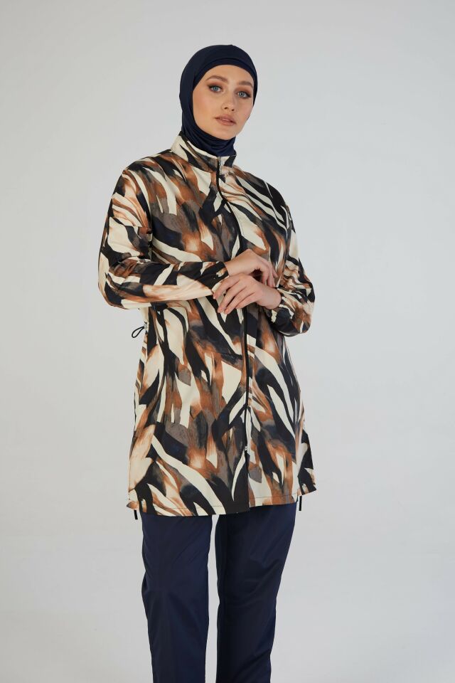 Estiva Wild Tam Kapalı Pantolonlu Fermuarlı Tesettür Mayo