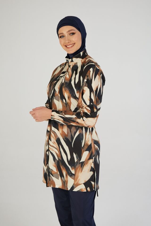 Estiva Wild Tam Kapalı Pantolonlu Fermuarlı Tesettür Mayo