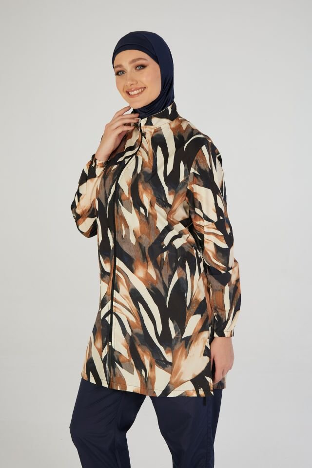 Estiva Wild Tam Kapalı Pantolonlu Fermuarlı Tesettür Mayo