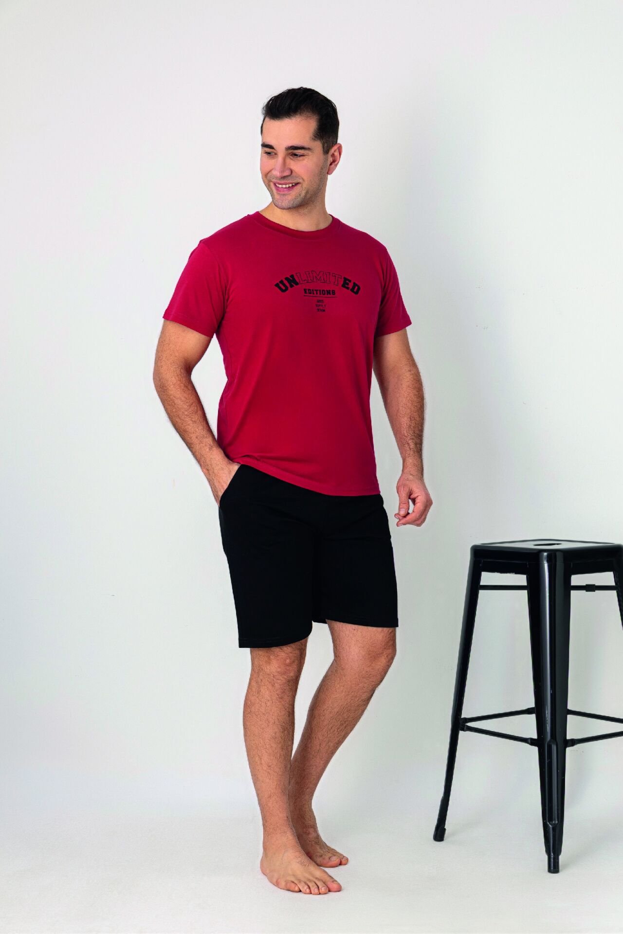 Estiva Erkek Unlimited Baskılı Kısa Kollu Şortlu Penye Pijama Takımı