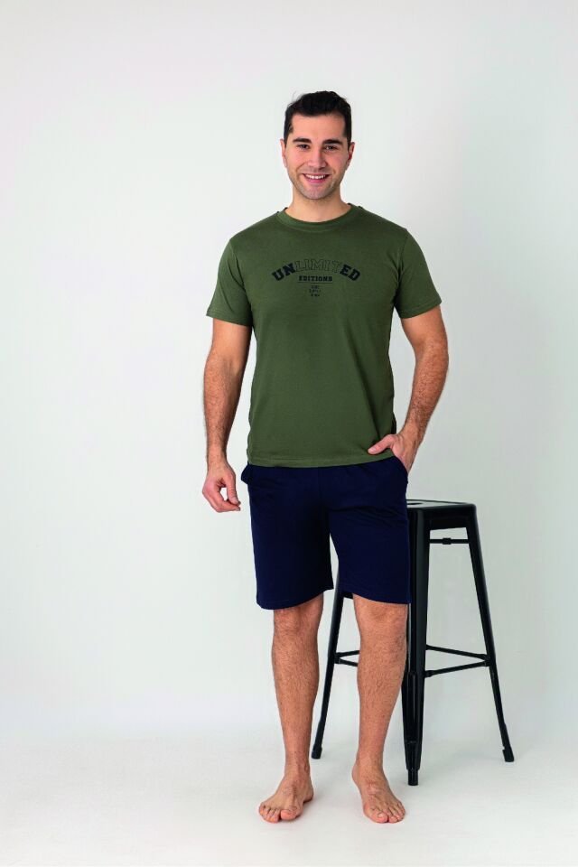 Estiva Erkek Unlimited Baskılı Kısa Kollu Şortlu Penye Pijama Takımı