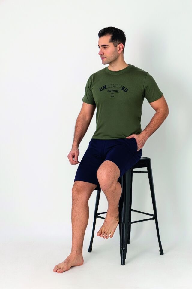 Estiva Erkek Unlimited Baskılı Kısa Kollu Şortlu Penye Pijama Takımı