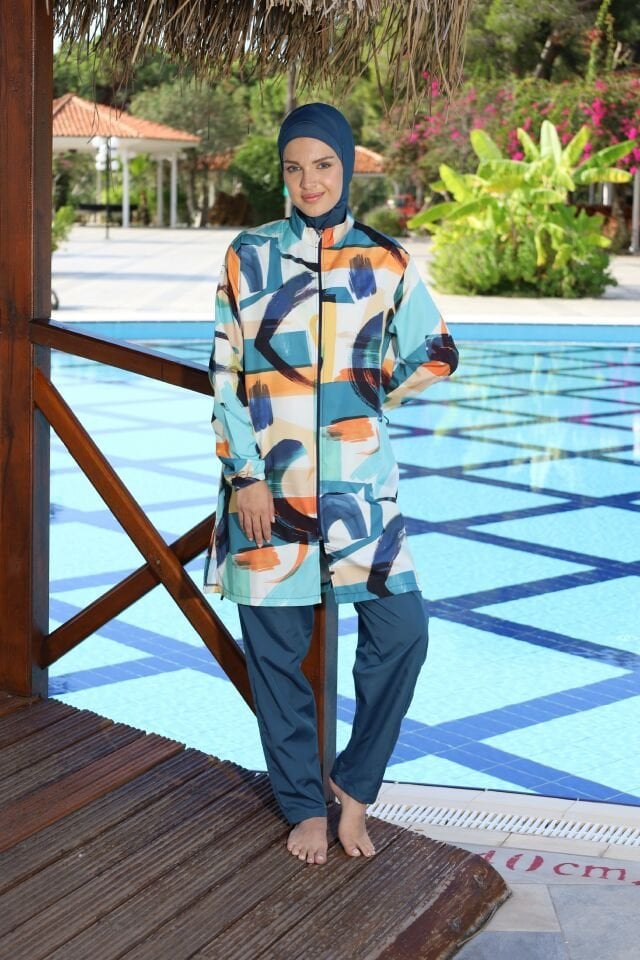 Estiva Motion Tam Kapalı Pantolonlu Fermuarlı Tesettür Mayo