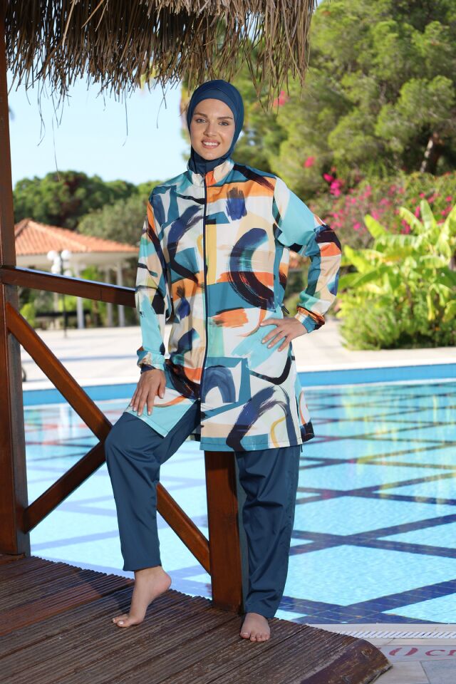 Estiva Motion Tam Kapalı Pantolonlu Fermuarlı Tesettür Mayo