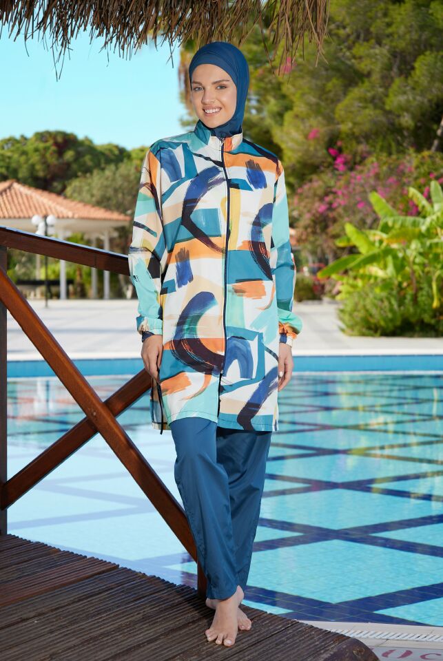 Estiva Motion Tam Kapalı Pantolonlu Fermuarlı Tesettür Mayo