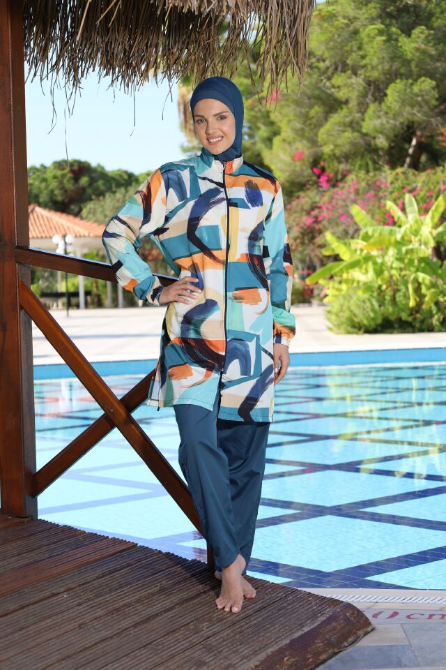 Estiva Motion Tam Kapalı Pantolonlu Fermuarlı Tesettür Mayo