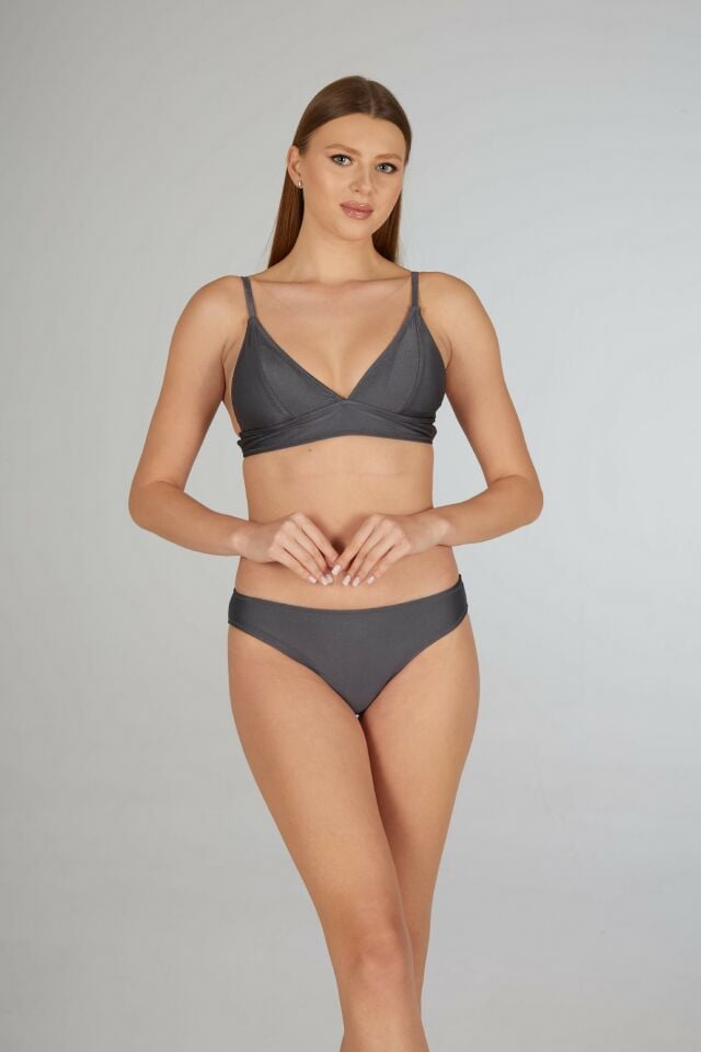 Estiva Kadın Füme Geniş Bantlı Düz Üçgen Bikini Takımı