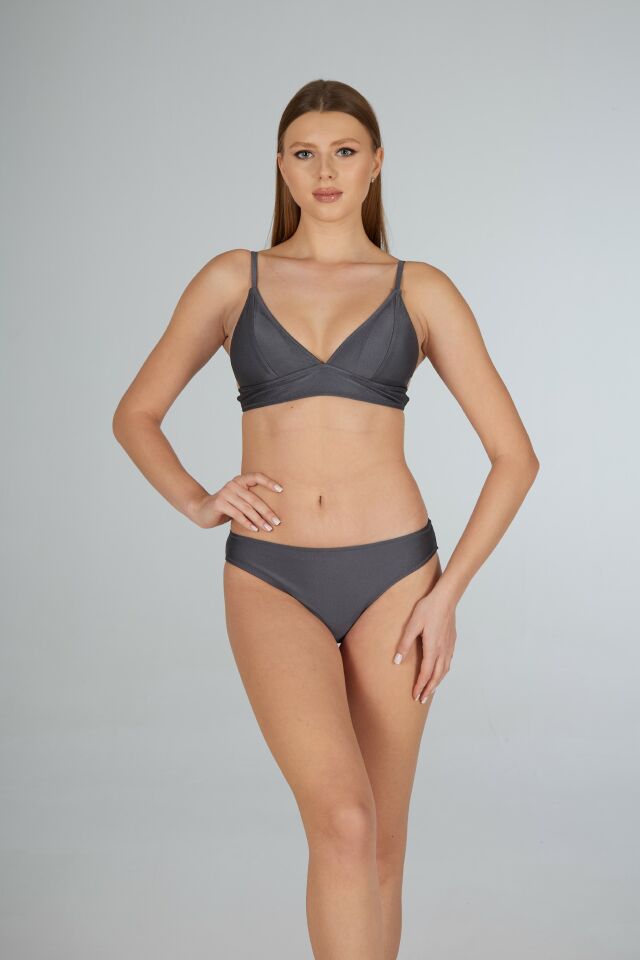 Estiva Kadın Füme Geniş Bantlı Düz Üçgen Bikini Takımı