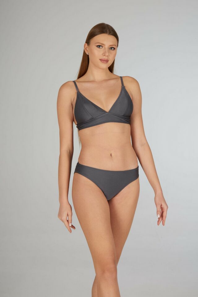 Estiva Kadın Füme Geniş Bantlı Düz Üçgen Bikini Takımı
