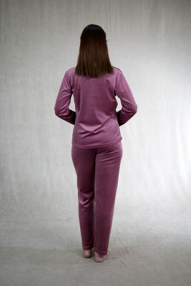 Estiva Kadın Weekend Yazılı Kadife Pijama Takımı Lacivert - M