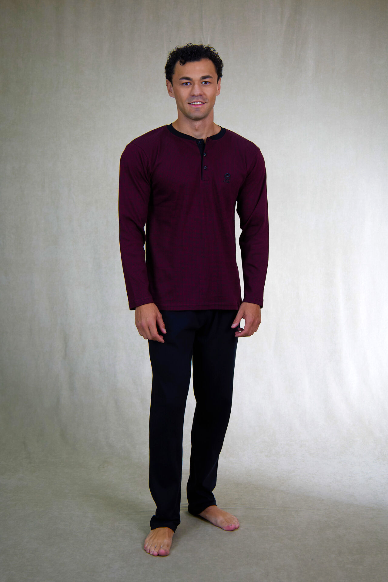 Estiva Erkek Bordo Siyah Patlı İnterlok Pijama Takımı