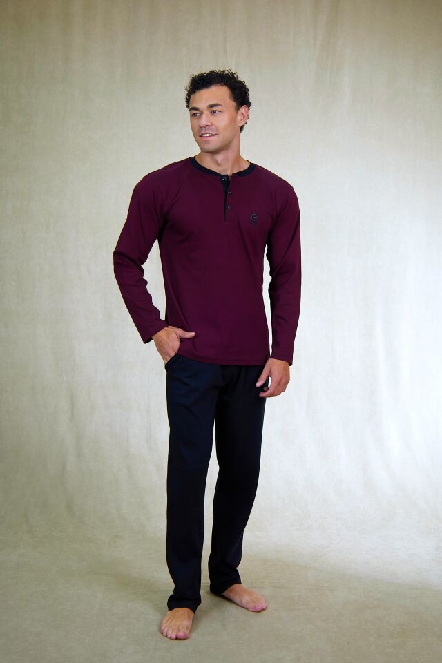 Estiva Erkek Bordo Siyah Patlı İnterlok Pijama Takımı