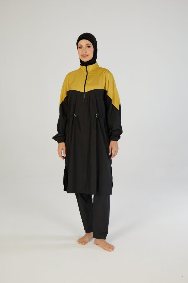 Estiva Golden Tam Kapalı Pantolonlu Fermuarlı Uzun Tesettür Mayo