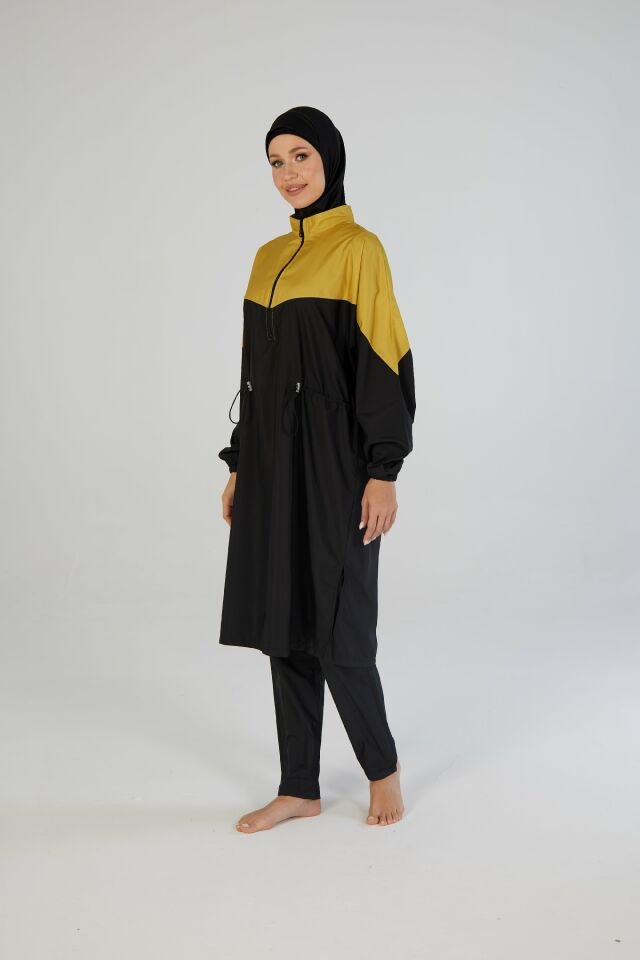 Estiva Golden Tam Kapalı Pantolonlu Fermuarlı Uzun Tesettür Mayo