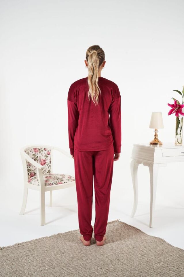 Kadın Kışlık Kadife Pijama Takımı 2XL - Bordo