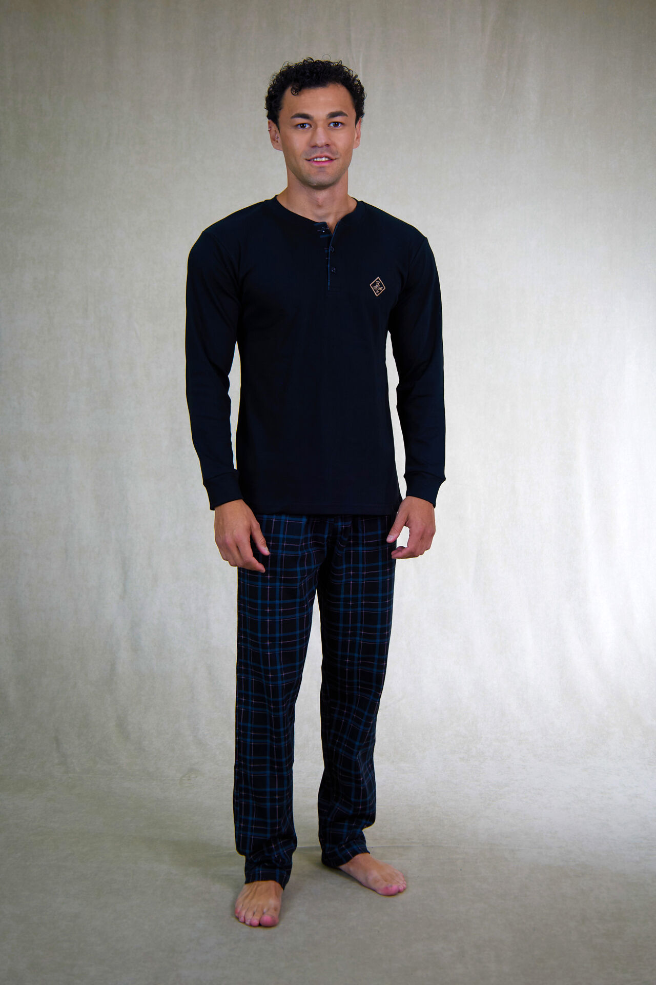 Estiva Erkek Kareli Siyah Patlı İnterlok Pijama Takımı
