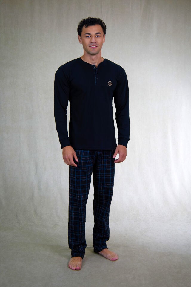 Estiva Erkek Kareli Siyah Patlı İnterlok Pijama Takımı