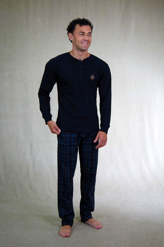 Estiva Erkek Kareli Siyah Patlı İnterlok Pijama Takımı