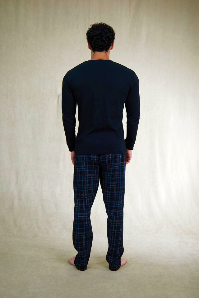 Estiva Erkek Kareli Siyah Patlı İnterlok Pijama Takımı