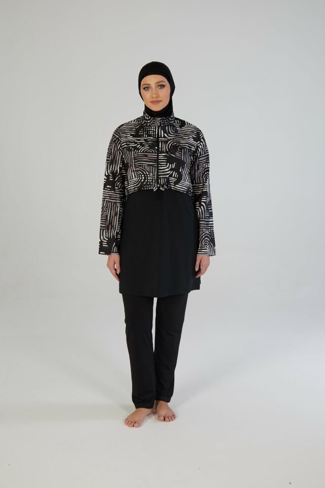 Estiva Lineer Tam Kapalı Croplu Pantolonlu Tesettür Mayo