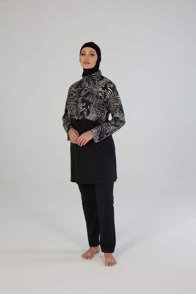 Estiva Lineer Tam Kapalı Croplu Pantolonlu Tesettür Mayo