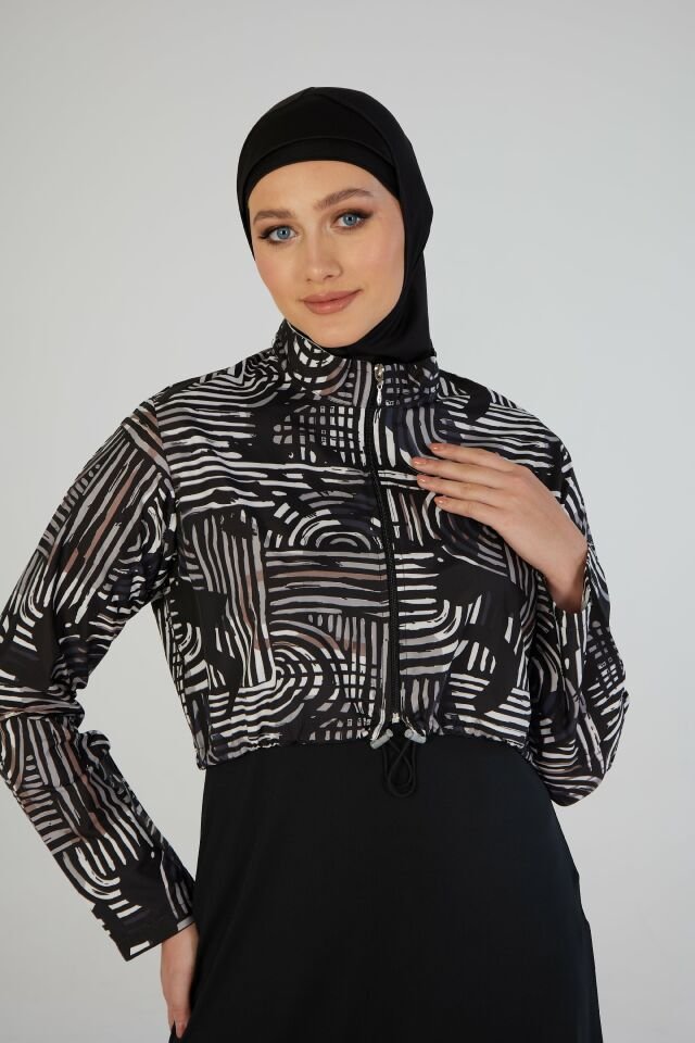 Estiva Lineer Tam Kapalı Croplu Pantolonlu Tesettür Mayo