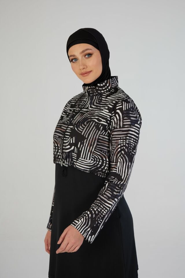 Estiva Lineer Tam Kapalı Croplu Pantolonlu Tesettür Mayo