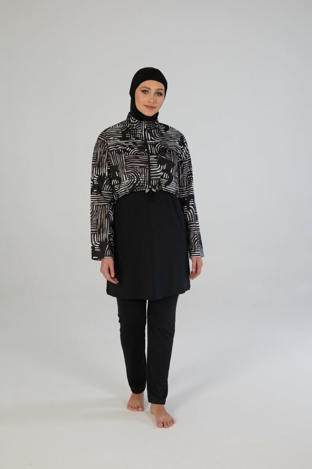 Estiva Lineer Tam Kapalı Croplu Pantolonlu Tesettür Mayo