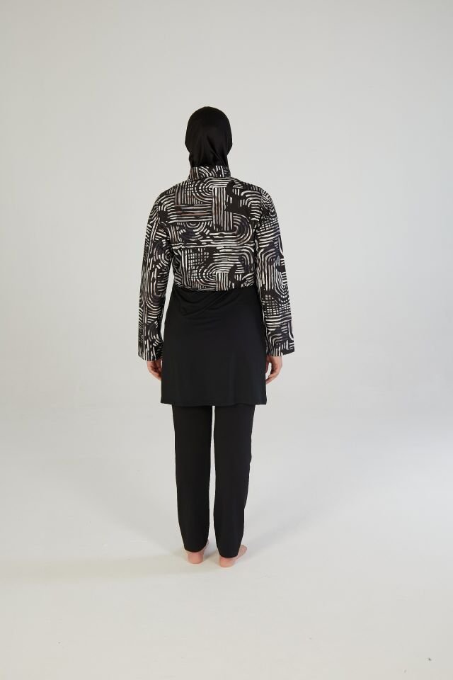 Estiva Lineer Tam Kapalı Croplu Pantolonlu Tesettür Mayo