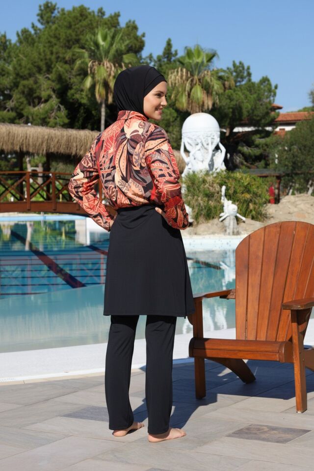 Estiva Leafy Tam Kapalı Croplu Pantolonlu Tesettür Mayo