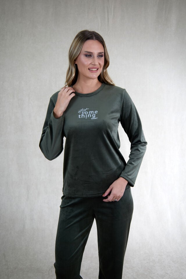 Estiva Kadın Something Yazılı Kadife Pijama Takımı