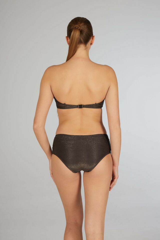 Estiva Kadın Parlak Kahverengi Yüksek Bel Britli Aksesuarlı Straplez Bikini Takımı