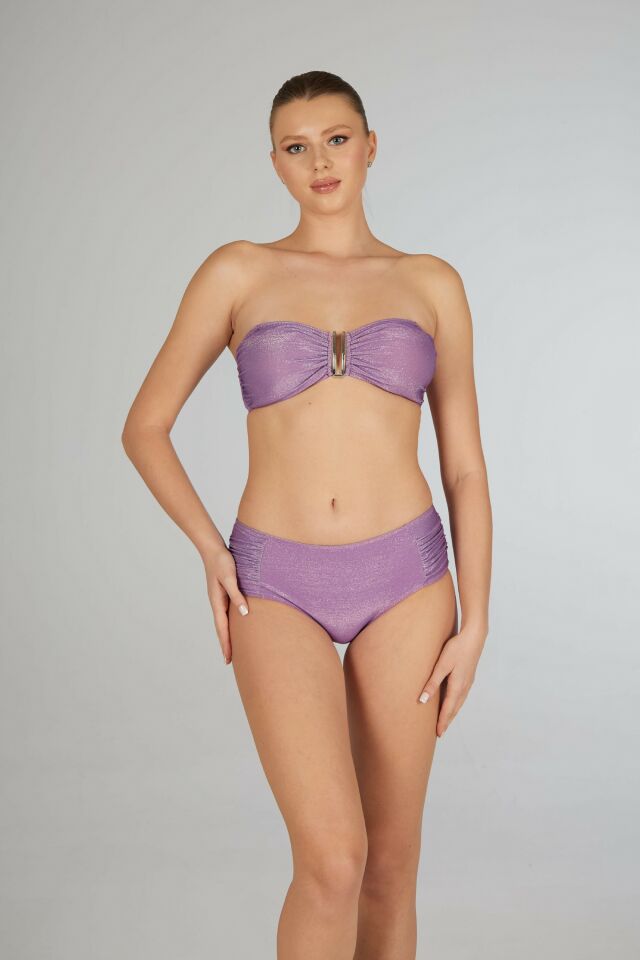 Estiva Kadın Parlak Lila Yüksek Bel Britli Aksesuarlı Straplez Bikini Takımı