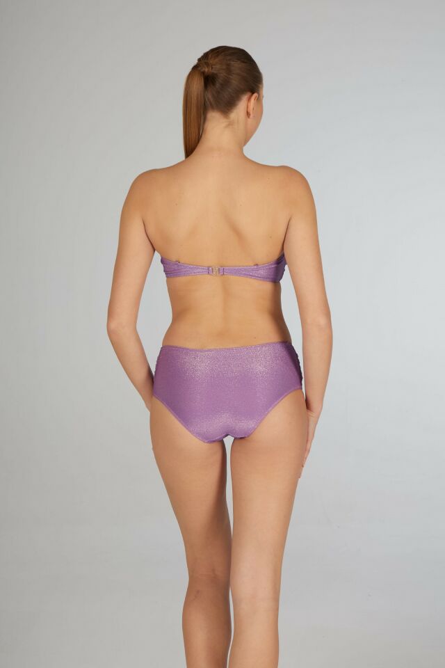 Estiva Kadın Parlak Lila Yüksek Bel Britli Aksesuarlı Straplez Bikini Takımı