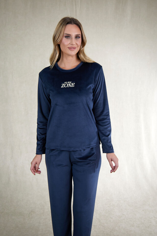 Estiva Kadın Zone Yazılı Kadife Pijama Takımı