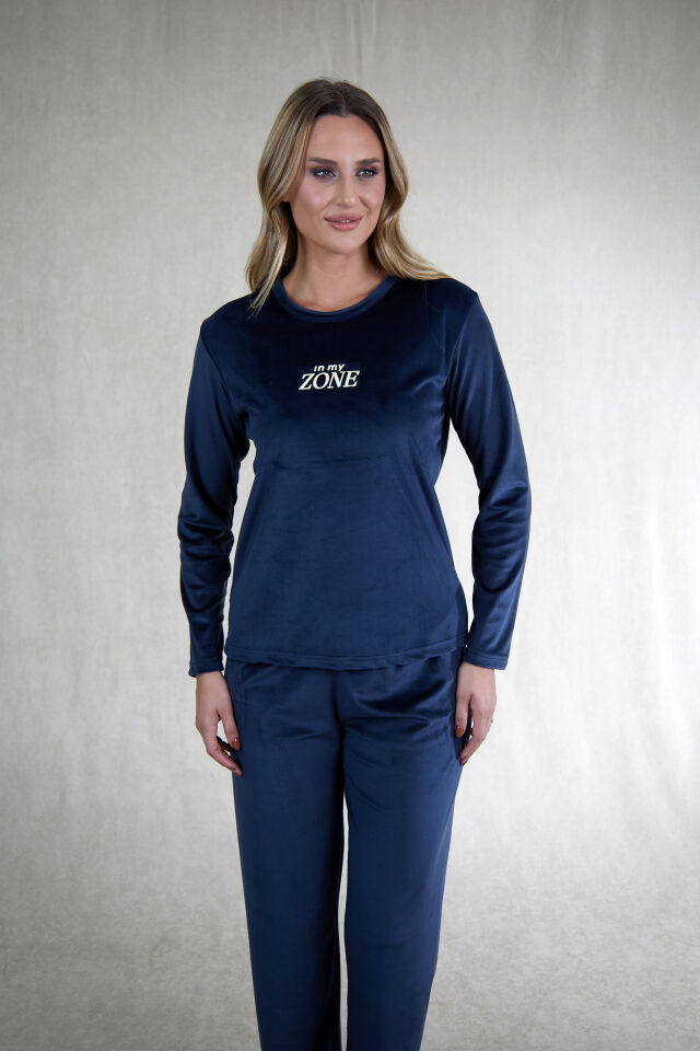 Estiva Kadın Zone Yazılı Kadife Pijama Takımı